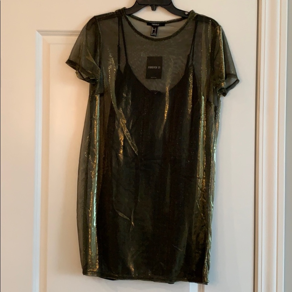 Forever 21 mesh black and gold dress